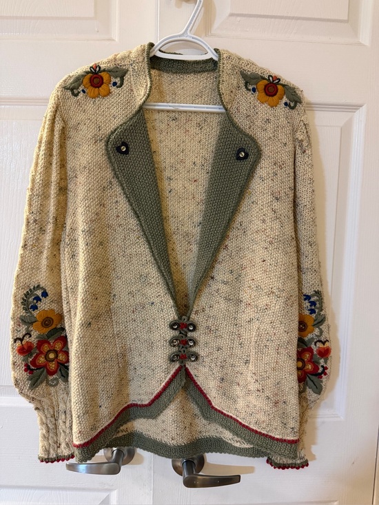 Sweaters - Vintage Austrian Tyrolean Cardigan - Boho Hand Embroidered Wool Sweater